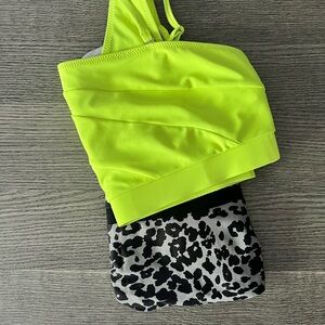 LIKE NEW 🩷 NEON GREEN One Shoulder Leopard Printed Back Green Bikini Set